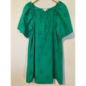 Free Assembly Women's Square Neck Eyelet Green Mini Dress Short Sleeves SZ S